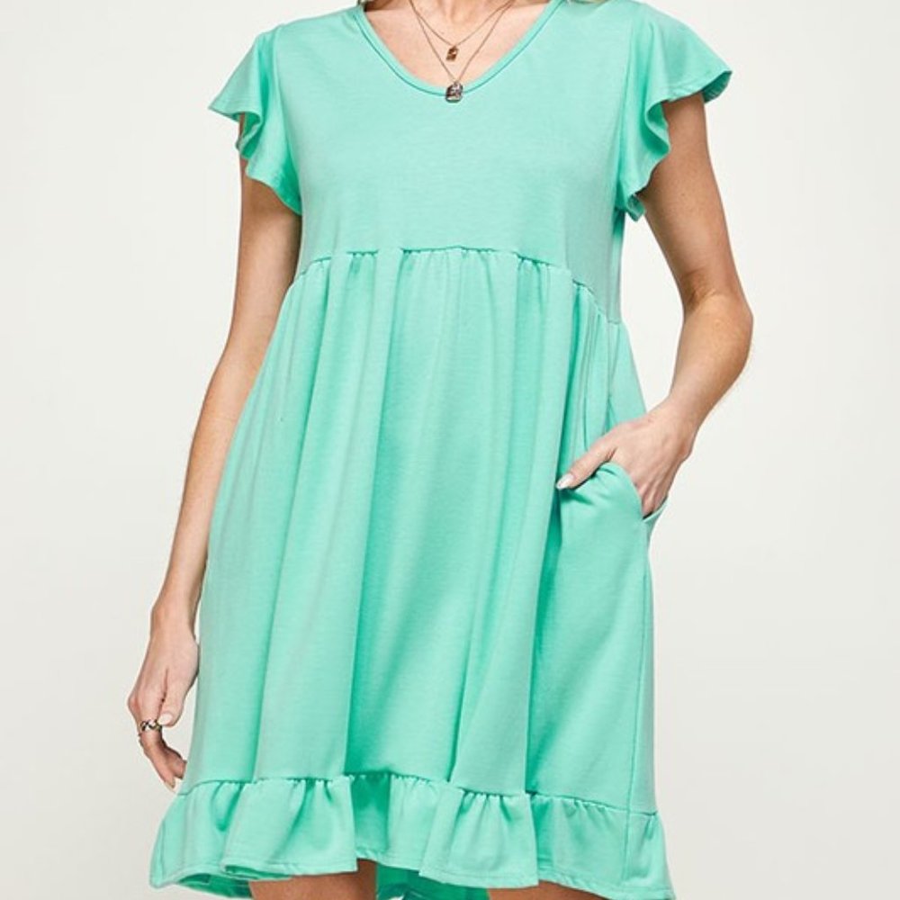 Ruffled Babydoll Dress: Mint